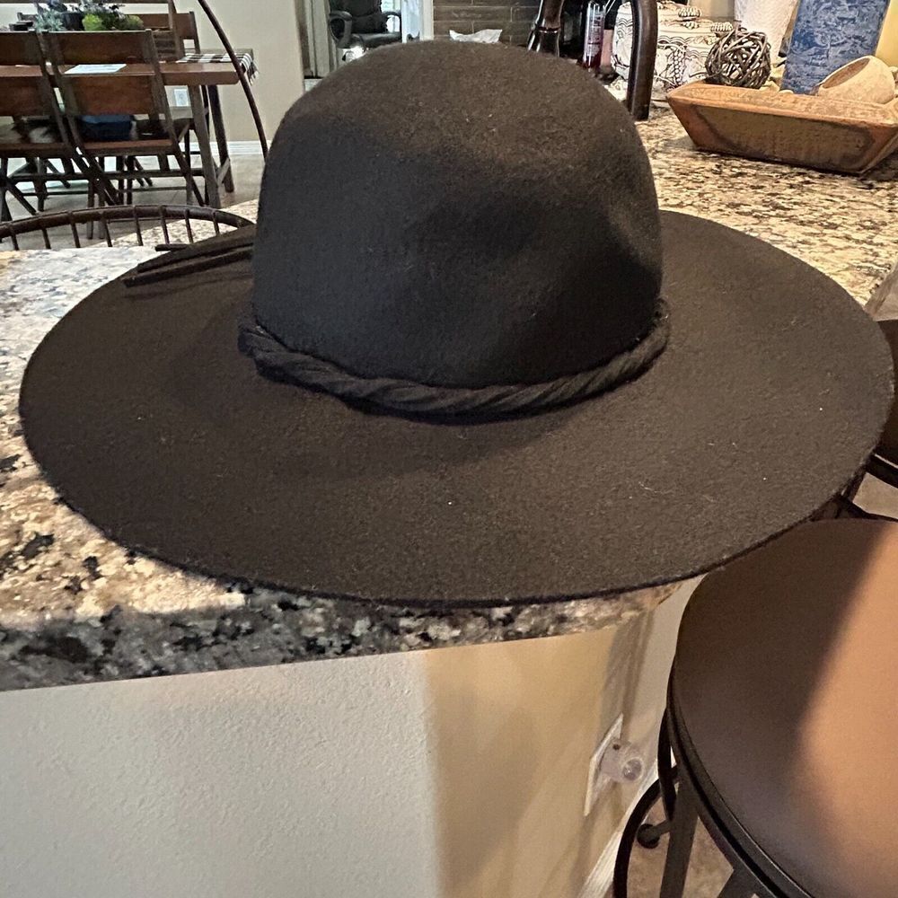 100% Wool Black Felt Medium Brim Fedora Bohemian Hat One Size Trim Festival Shlf - Picture 5 of 10